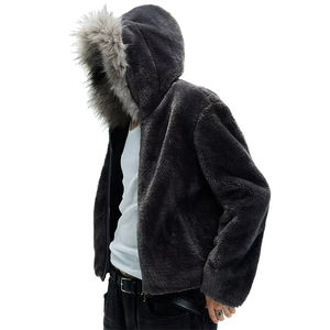Garment Faux Fur Hood Oversized <b>Jacket</b> Solid Color Soft Sherpa Hoodie Polar <b>Fleece</b> Zip up Hoodie for <b>Men</b> - Product Image 6