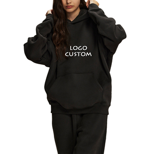 Sudadera con capucha de color sólido de gran tamaño gruesa informal para mujer con tela de punto con hombros caídos al por mayor - Product Image 6