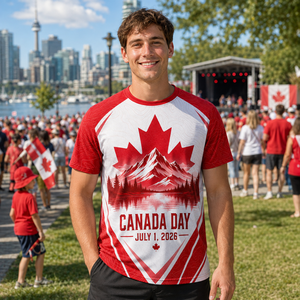 Camiseta personalizada del Día de Canadá, camiseta para la celebración nacional del 1 de julio, con temática de la bandera canadiense, sublimación completa, camiseta para eventos festivos. - Product Image 1