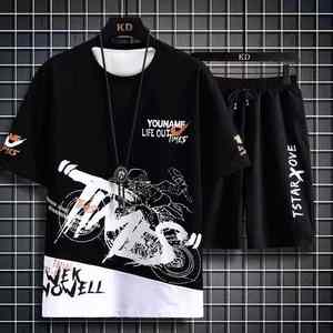 Ensemble T-shirt et short à manches courtes pour homme, vêtements d'été décontractés en coton respirant avec impression de streetwear - Product Image 2