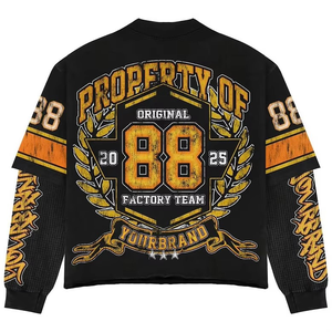 Camisetas de algodón para hombre 300 GSM personalizadas al por mayor, camisas extragrandes de algodón de gran tamaño ajustadas con mangas dobles - Product Image 6