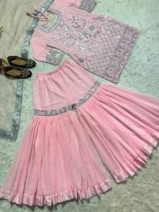 El último traje Sharara DE TRABAJO bordado de Georgette de imitación pesado de diseñador por FabZone - Product Image 2