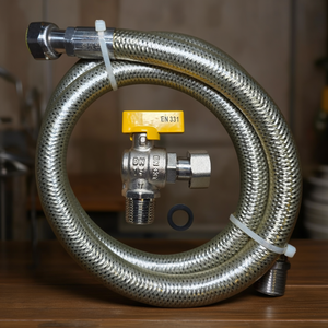 สายแก๊สหุงต้มในครัว MF ป้องกันการกัดกร่อน ผลิตจาก PVC และสแตนเลส ได้รับการรับรองมาตรฐาน EN 14800 ใช้กับแก๊ส LPG และก๊าซมีเทน แบบยืดหยุ่นได้ เหมาะสำหรับห้องน้ำ - Product Image 3