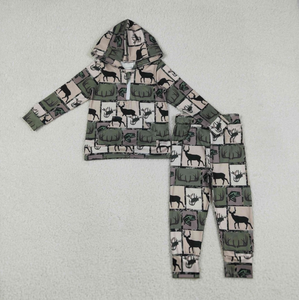 Ensemble de vêtements de chasse pour bébés garçons, style chinois, imprimé camouflage cerf, avec sweat à capuche à fermeture éclair et short - Product Image 3