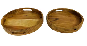 Venta caliente Bandeja de servicio redonda en madera de acacia con asas Bandeja redonda Bandejas DE SERVICIO DE cena por decor IMPEX - Product Image 4