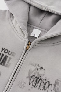 เสื้อมีฮู้ดซิป400gsm แฟชั่นสำหรับผู้ชายเสื้อฮู้ดโอเวอร์ไซส์ไซส์ใหญ่พิเศษแบบวินเทจซักกรด - Product Image 5