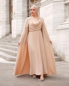 Vente en gros XXL luxe coton Satin Abaya fait à la main caftan personnalisé pour les femmes musulmanes à volants style soie vêtements islamiques turcs - Product Image 5