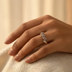 Bague en argent 925 avec améthyste pour femmes, bijoux en pierres précieuses - Product Image 2