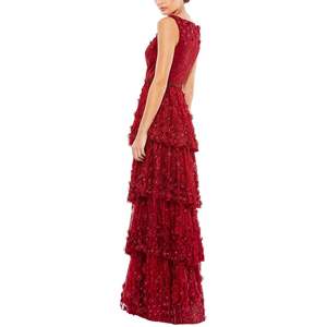 Abito da ballo a colonna a strati color bordeaux Mac Duggal con applicazioni floreali e stampa a fantasia con vita impero per adolescenti - Taglia 12 - Product Image 2