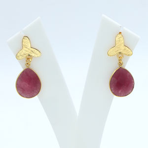 Dua Pink <b>Jade</b> Flower Drop Earrings 18K Gold Plated Trendy Wedding <b>Jewelry</b> for Women - Product Image 4