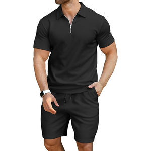 Chándal de polo informal para hombre, conjunto atlético de manga corta de punto transpirable de 2 piezas, conjunto deportivo para correr y trotar - Product Image 2
