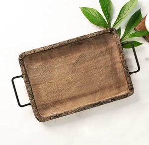 Plateau de service en bois de luxe avec poignée en métal poli doré de taille personnalisée Plateau de service pour petit-déjeuner et dîner - Product Image 3