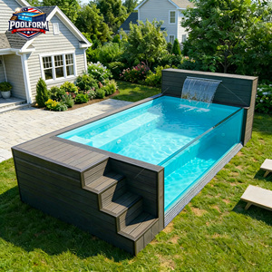 สระว่ายน้ำสำเร็จรูปเหนือพื้นดินแบบโมเดิร์น ผนังไม้ตกแต่ง พร้อมสระไฟเบอร์กลาสสำหรับพักผ่อน  ตกแต่งด้วยวัสดุ WPC - Product Image 4