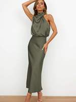 Robe longue décontractée élégante pour femme, sans bretelles, unie, douce, chic, respirante, style vintage, pour l'été