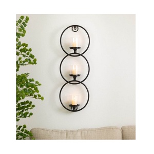 Candelero de pared con forma de círculo hecho a mano en hierro, color negro, candelabro colgante de pared de la mejor calidad a la venta - Product Image 2