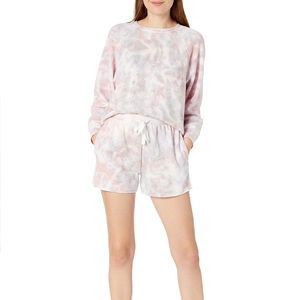 Femmes taille haute lavage à l'acide cravate teinture Shorts personnalisé cordon français éponge coton polaire survêtement tissu doux tenue décontracté - Product Image 2