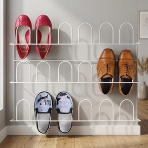 Étagère à chaussures en métal pour 9 paires de chaussures, montage mural ou sur porte, design en fil métallique recouvert de plastique, rangement à trois niveaux - Product Image 1