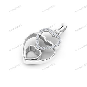 2025 superventas conjunto de bisel 8x8mm Triple corazón diseño circón en blanco encanto colgante mujeres plateado plata esterlina joyería hallazgos - Product Image 4