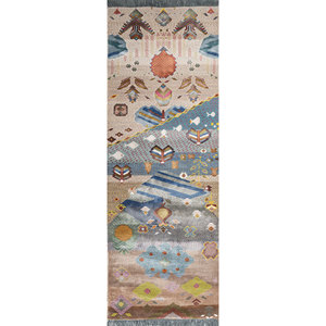 Tapis Manchaha en laine et soie de bambou noués à la main, grand format, géométrique abstrait, rectangulaire, pour la maison, la voiture, le couloir - Modèle Les-2649 - Product Image 1