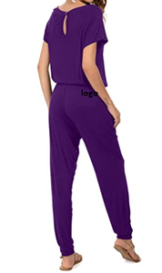 Combipantalon décontracté à manches courtes pour femme, combinaison taille élastique avec poches, rayonne 95% Spandex, avec fermeture de boutons, modèle importé, personnalisé, 5% - Product Image 6