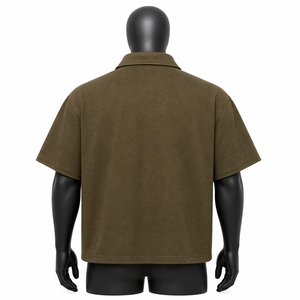 Custom Men’s Oversized Zipper Shirt Short Sleeve Boxy Fit Streetwear <b>Large</b> Logo Print Casual Shirt OEM Wholesale - Product Image 2