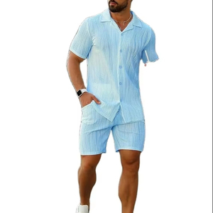 ชุดเซ็ตฤดูร้อนผู้ชาย 2 ชิ้น เสื้อเชิ้ตแขนสั้นติดกระดุมลำลองและกางเกงขาสั้น ระบายอากาศได้ดี คุณภาพพรีเมียม - Product Image 1