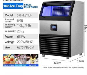Machine à glaçons professionnelle en acier inoxydable, production 110 kg/24h, capacité de stockage 25 kg, 220V avec affichage numérique - Product Image 1