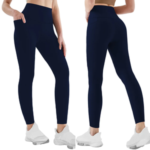 Personalizable de alta cintura de las mujeres Fitness Yoga Wear Leggings con el logotipo en la cintura patrón sólido al por mayor - Product Image 3