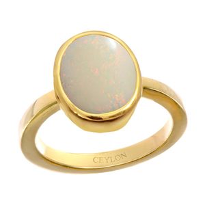 NOVAMART Fine Certified Natural <b>Opal</b> Gemstone <b>Rings</b> Vintage Retro <b>Gold</b> Plated Oval Cut Statement Jewelry for Everyday Wear and W - Product Image 1