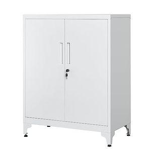 SONGMICS Home <b>Office</b> Organizer Multifunctional Steel Storage <b>Cabinet</b> -with 2 Lockable Doors Matte Gray Contemporary Design W01 - Product Image 1