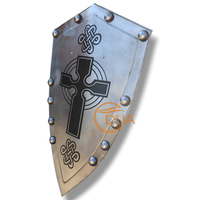 Bouclier médiéval fait main en fer plaqué argent, motif Chevaliers Templiers Crusaders, impression UV, forme cerf-volant, décoration croix noire
