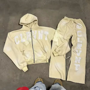 Conjunto Deportivo de 2 Piezas con Estampado Gráfico de Pedrería Personalizado para Hombre, Pantalones Deportivos Acampanados de Color Personalizado, Sudadera con Capucha y Cremallera, Conjunto de Jogger para Hombre - Product Image 2