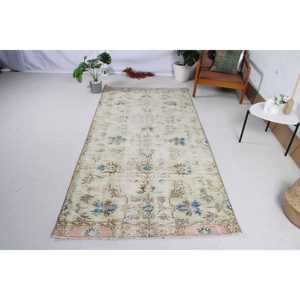Tapis vintage 3,9x8,3 pi (120x252 cm), tapis turc en laine bleu floral - Product Image 1