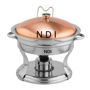 Chauffe-plats décoratifs faits à la main polis brillants chauffe-plats pour buffet équipement de restauration chauffe-plats en métal avec couvercle doré - Product Image 4