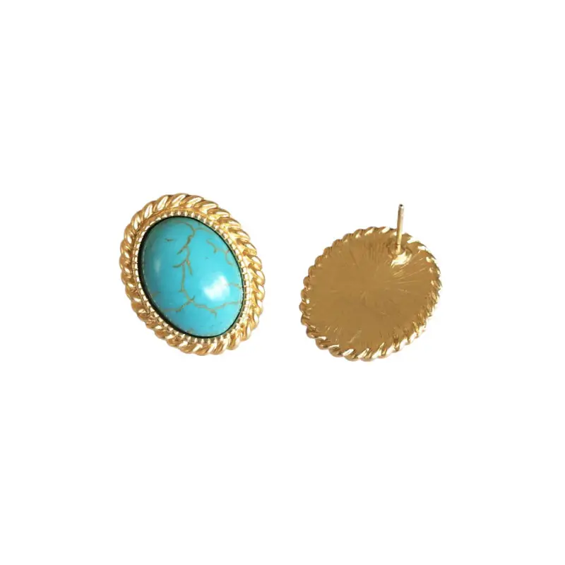 Wholesale vintage style jewelry gold plated blue turquoise stud earrings