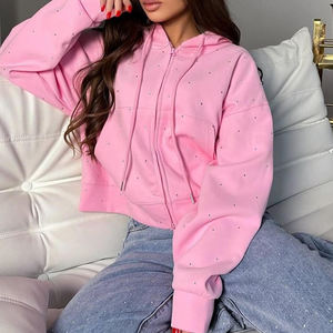 Premium quality Best Seller 100% Cotton Rhinestone Zipper-Up Hoodie Custom Logo Private Label Streetwear Unisex <b>Black</b> hoodie - Product Image 1