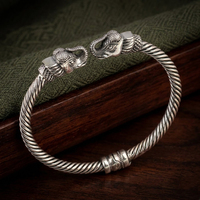 Bracelet unisexe NUSRET en argent sterling 925, tête d'éléphant de luxe en forme d'animal, torsadé à 6 fils avec ressort |   Bijoux turcs faits à la main