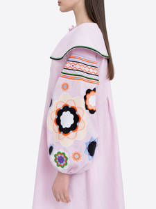 Women's Casual Maxi Dress 100% Cotton <b>Machine</b> Embroidered Short Sleeve Long Notch-Neck Natural Waist Woven <b>Weave</b> Washable - Product Image 5