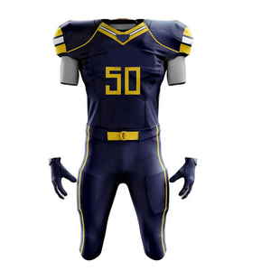 Ensemble d'uniformes de football américain personnalisés de haute qualité bleu marine et jaune Design pantalon de maillot de football - Product Image 2