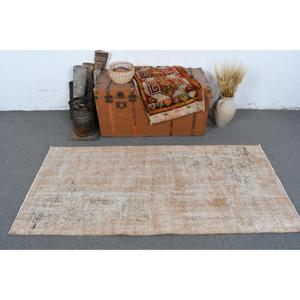 Vintage Accent Rug 3x6.2 ft, Turkish <b>Brown</b> Moroccan <b>Wool</b> Rug - Product Image 2