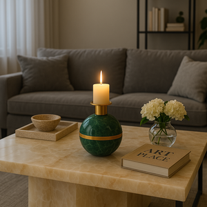 Bougeoir de luxe en pierre de marbre, fabriqué à la main, design élégant pour les mariages, les hôtels et les cadeaux d'entreprise, fournisseur en vrac moderne de qualité supérieure - Product Image 2