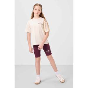 Tommylife Girls' Cotton Blend O-Neck Standard Fit Printed <b>Flared</b> <b>Leggings</b> Set - Ecru/Burgundy & White/Black, Ages 7-15 - Product Image 2