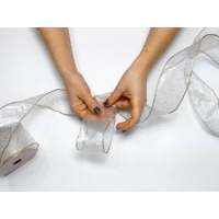 Solid Gold Dots on Sheer Organza <b>Wired</b> <b>Ribbon</b> Metallic Christmas and Birthday Gift <b>Ribbon</b> with Floral Style Spool Included - Product Image 2