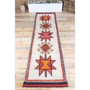 Tapis vintage, tapis de couloir 3,1x11,2 pieds, tapis en laine Herki gris orange - Product Image 1
