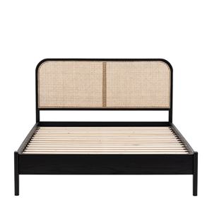 Cadre de lit en teck massif Sonia et tête de lit en rotin tissé naturel avec finition noire. - Product Image 6