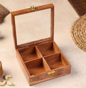Caja de Madera Artesanal para Frutos Secos con Contenedor Multiusos para Especias, Caja de Regalo Decorativa para Cocina y Comedor - Product Image 3