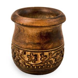 Mortero y Maja de madera tallada | Molinillo para hierbas, especias y uso en cocina, madera de mango natural grabada | Mortero hecho a mano - Product Image 2