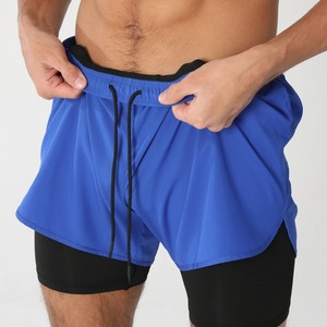 Men's Gym Double Layer Running <b>Shorts</b> <b>with</b> <b>Zipper</b> <b>Pockets</b> Long Lasting Fitness Training Apparel Solid Pattern Summer Suitable - Product Image 3