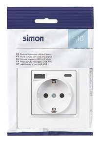 Base Schuko con USB A+C 10,5W bianca S10 (Simon F1011432030) - Product Image 1