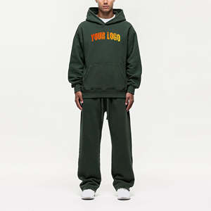 Conjunto de Sudadera con Capucha y Pantalones Deportivos con Logotipo Personalizado |   Chándal de Forro Polar Grueso Verde Oscuro |   Ropa Urbana de Marca Privada OEM - Product Image 6